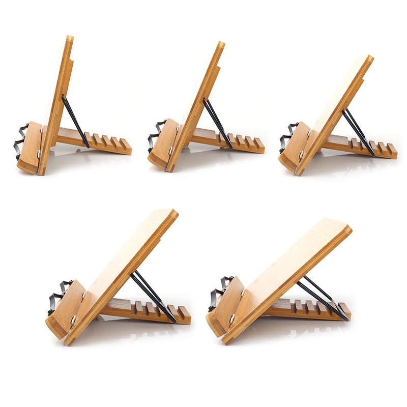 wishacc Bamboo Book Stand Cookbook Holder with 5 Adjustable Height 13.2 x 9.2 - Image 3